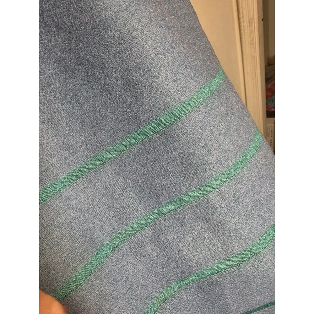 Cecchi e Cecchi Italy blue green Scarf  striped  Eyelash Fringe Wrap 100% wool